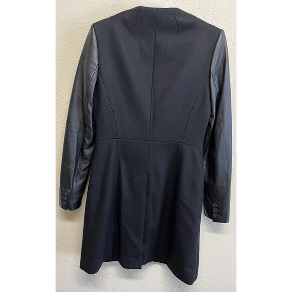 All Saints Black Wool Lambs Leather Long Coat Size 6 US Collarless Portex NEW - Picture 9 of 12